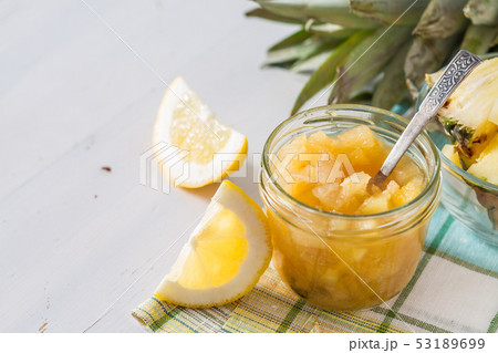 Pear and lemon jam and ingredients 53189699