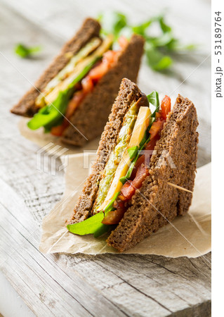 Vegan sandwich with salad and cheese Vegan sandwich with salad and cheese 53189764