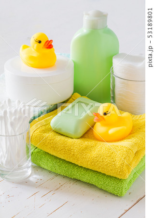 Pampering accessorie on white wood background 53189801