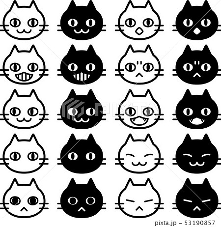 白猫と黒猫の顔アイコンセットのイラスト素材