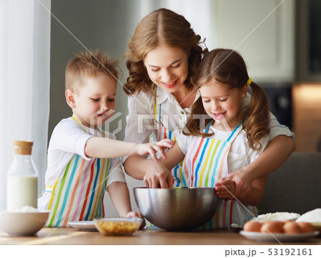 happy family in kitchen. mother and children happy family in kitchen. mother and children 53192161
