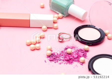 Items for makeup on a pink background 53192214