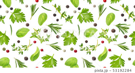 Different spices and herbs seamless pattern isolated on white background, top view 53192284