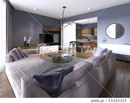 studio apartment living room with fabric sofa and studio apartment living room with fabric sofa and 53193325