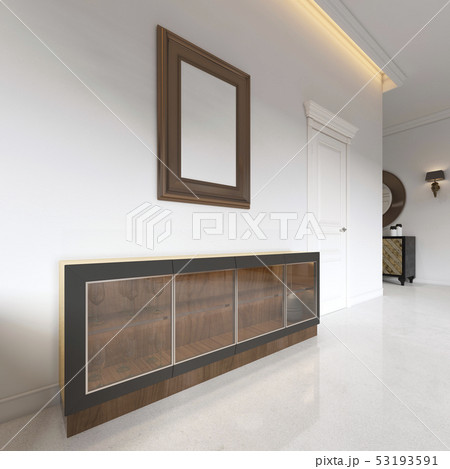 low sideboard with a glass facade with a picture 53193591