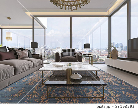 Luxury living room studio with kitchen and dining 53193593