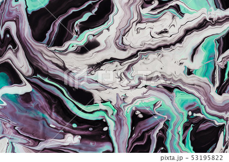 Fluid Art. White black and neon turquoise waves and curls. Abstract colorful background or texture 53195822