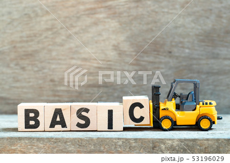 Toy forklift hold letter block c to word basic 53196029