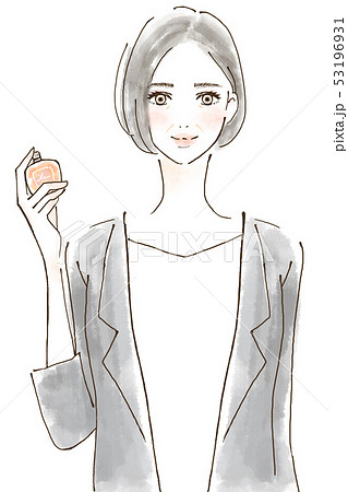 香水をつけるシニア女性 オフィスマナー 人物イラストのイラスト素材