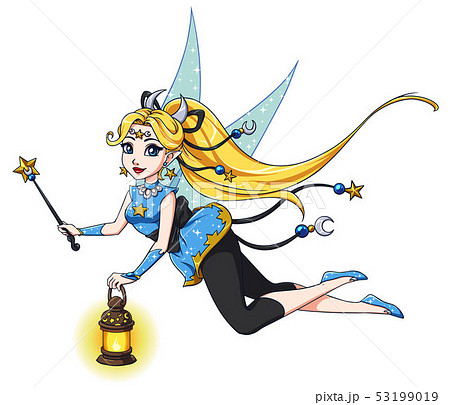 Pretty cartoon fairy holding lantern and magic 53199019