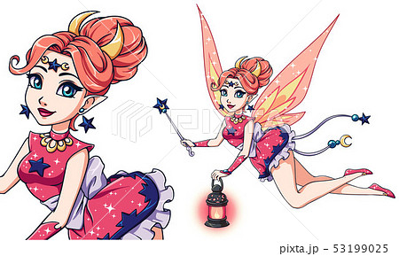 Pretty cartoon fairy holding lantern and magic 53199025