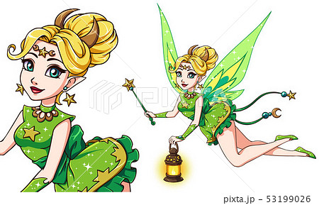 Pretty cartoon fairy holding lantern and magic 53199026