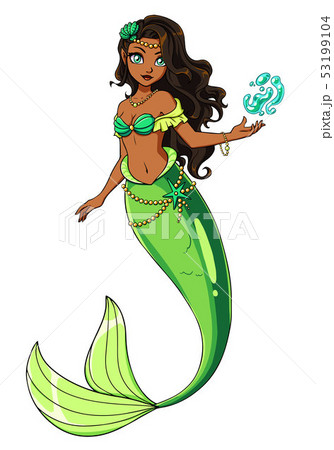 Cute mermaid vector design. Girl with black hair 53199104