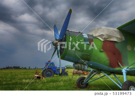 Colorful blue and yellow propeller on a plane 53199473