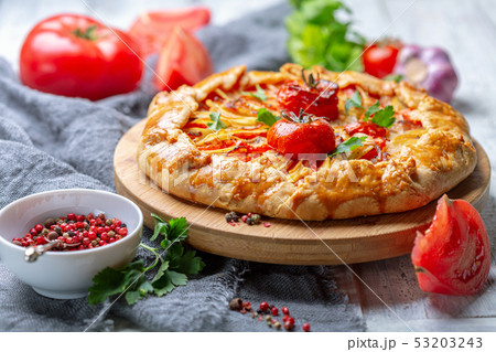 Homemade open pie (Galette) with potatoes. 53203243