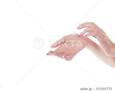 Female hands and moisturizing cream on white background. Skin care concept. Female hands and moisturizing cream on white background. Skin care concept. 53203775