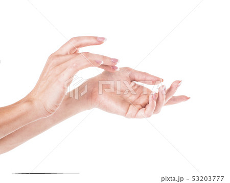 Beautiful female hands isolated on white. Skin care concept. 53203777