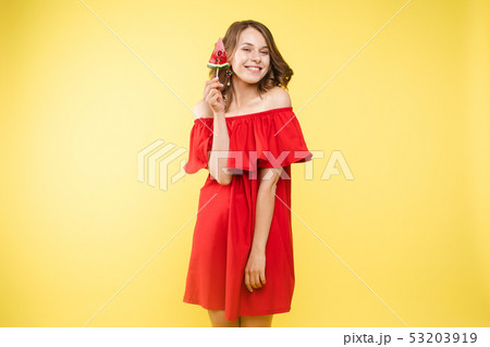 Seductive woman like sweet doll with candy. 53203919