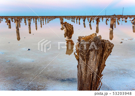 Beautiful view of salt lake Baskunchak in Astrakhan region, Russia 53203948