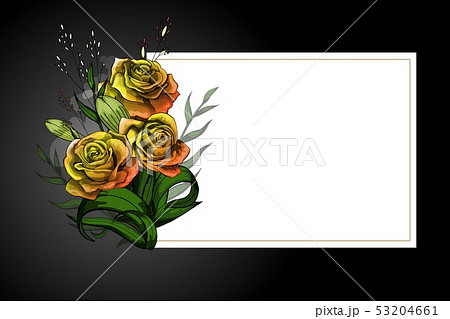 Yellow flower bouquet on white frame with black border strict postcard template Yellow flower bouquet on white frame with black border strict postcard template 53204661