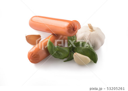 Boiled sausages isolated on white Boiled sausages isolated on white 53205261