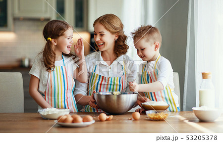 happy family in kitchen. mother and children 53205378