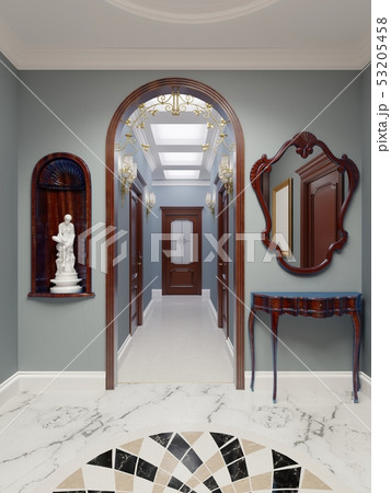 The luxurious apartment hall in a classic style The luxurious apartment hall in a classic style 53205458