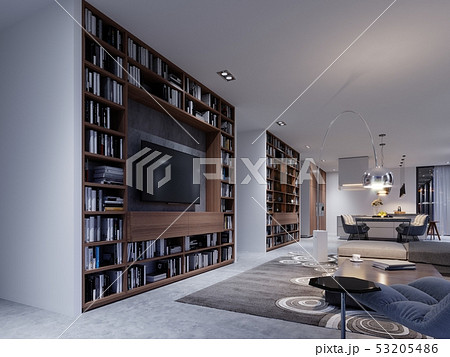 Spacious living room with huge sofa in a luxury 53205486