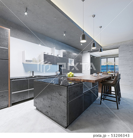 Modern kitchen long kitchen island with a wooden Modern kitchen long kitchen island with a wooden 53206343