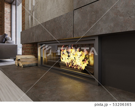 Loft-style designer fireplace, built-in firebox 53206365