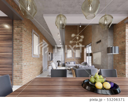 Dining table with decor, black fruit plate. Dining 53206371