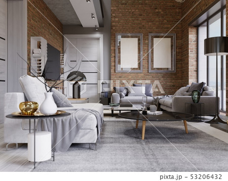 Studio flat with brick wall and fireplace and Studio flat with brick wall and fireplace and 53206432