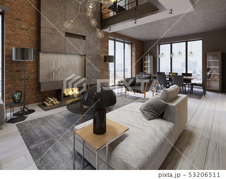 Modern vintage loft apartment living room. Modern vintage loft apartment living room. 53206511