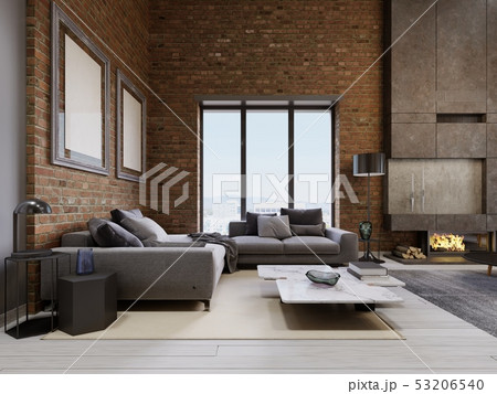 modern sofa with panoramic windows in loft living modern sofa with panoramic windows in loft living 53206540