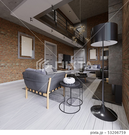 Modern contemporary loft design living room 53206759