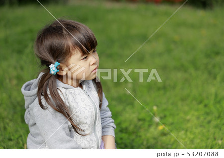 芝生の上で泣く幼児(4歳児) 53207088