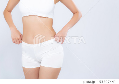 Closeup asian woman beautiful body diet with fit 53207441