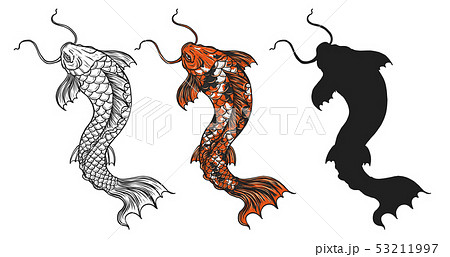 Carp Koi Fish Silhouette Top View Linear Art For Tattoo Design Or Fashion  Print On Clothes Stock Illustration  Download Image Now  iStock