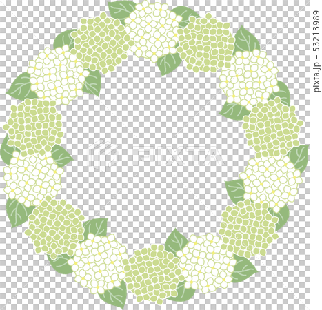 Illustration of green and white hydrangea wreath 53213989