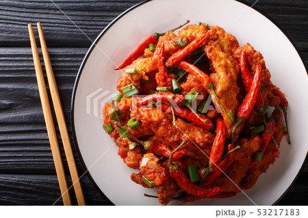 Chinese food chicken in Schezwan sauce close-up on Chinese food chicken in Schezwan sauce close-up on 53217183