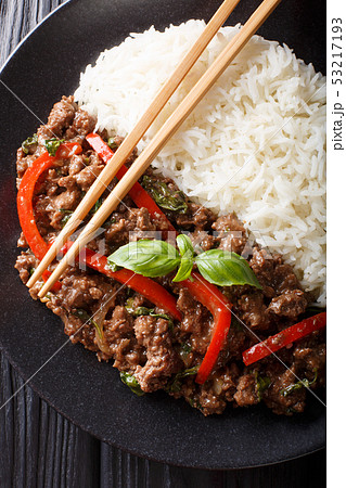 Thai Basil Beef, or Pad Gra Prow with rice side Thai Basil Beef, or Pad Gra Prow with rice side 53217193