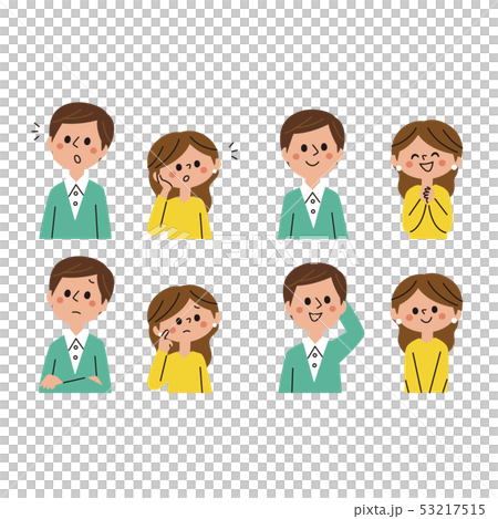 男性和女性的面部表情集 53217515