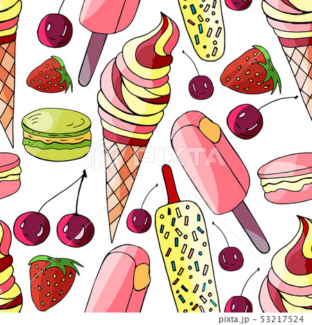 Seamless hand drawn summer pattern with ice-cream 53217524