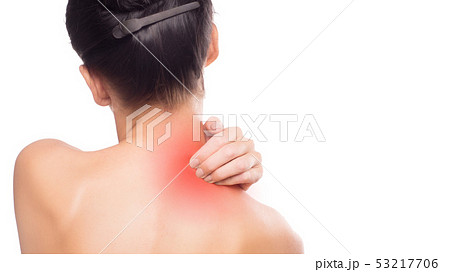 Pain. Woman touchig her neck. Massaging neck. 53217706