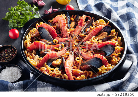 Spanish Fideua, a noodle Paella with seafood Spanish Fideua, a noodle Paella with seafood 53219250