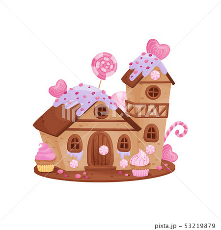 Gingerbread House With A Tower Vector のイラスト素材