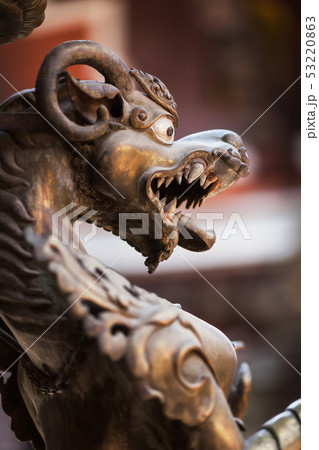 The lion made of bronze, in the ancient Buddhist The lion made of bronze, in the ancient Buddhist 53220863