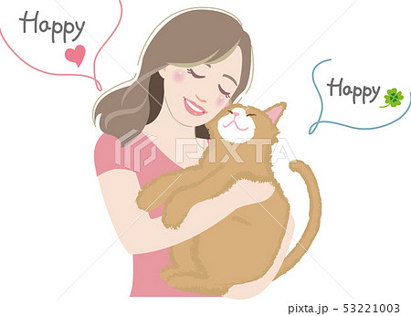 ネコを抱く女性 13のイラスト素材