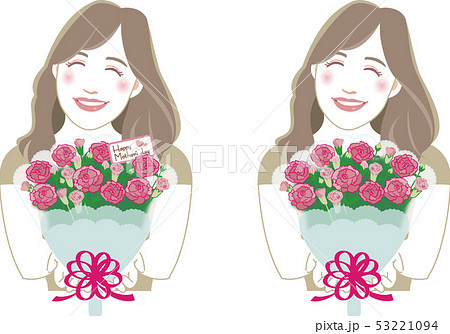 花束を渡す女性 ２ポーズ 10のイラスト素材 53221094 Pixta