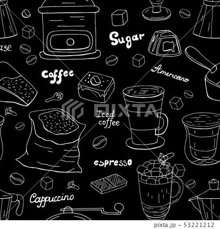 Hand drawn different coffee pattern, white line on 53221212